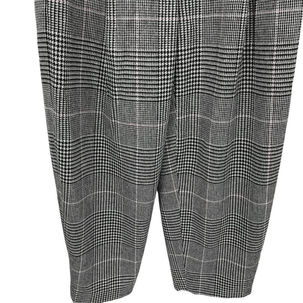 J Crew High Rise Tapered Pleated Plaid Wool Blend Pants Size 00 Houndstooth